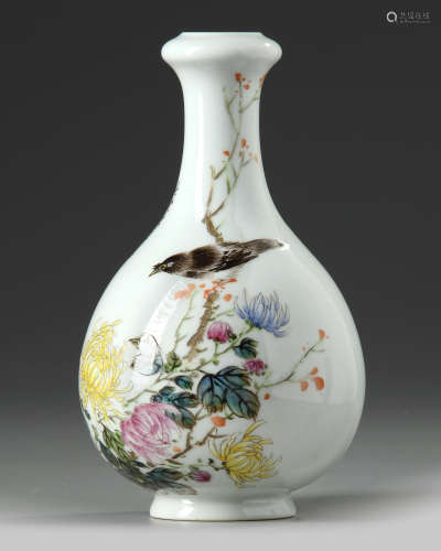 A Chinese famille rose 'bird and chrysanthemums' vase