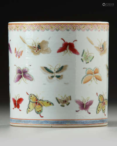 A Chinese famille rose 'hundred butterflies' brush pot