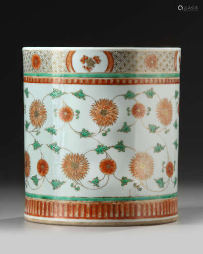 A Chinese famille verte brushpot