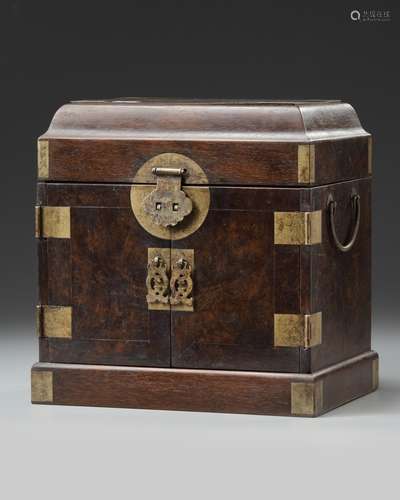 A Chinese hongmu and burlwood seal chest, guanpixiang