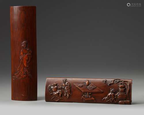 Two Chinese wooden arm rests