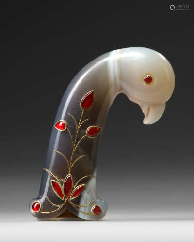 A Mughal gemset agate dagger hilt