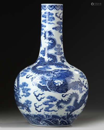 A  Chinese blue and white bottle vase