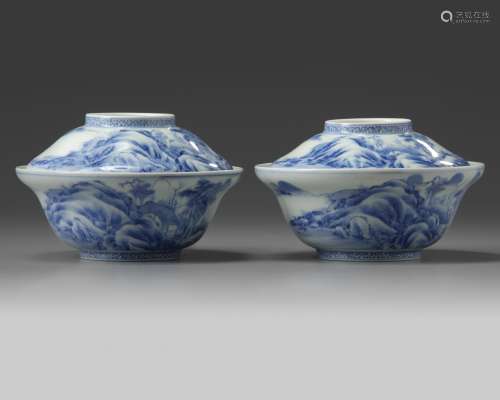A pair of hirado bowls and covers