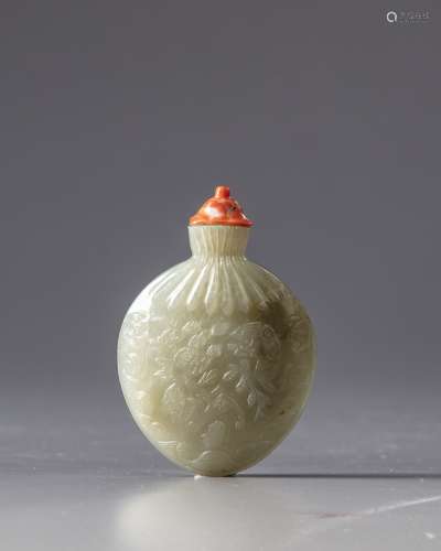 A Chinese celadon jade pouch-form snuff bottle