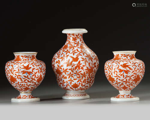 A set of three Bohemian glass vases