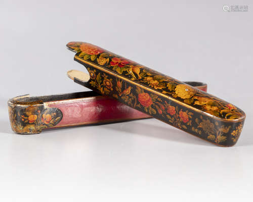 A Qajar lacquer paper mâché pen case