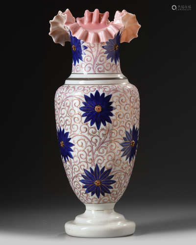 A pink and blue decorated bohemian glass vase