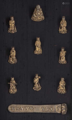 A set of Chinese gilt silver ‘Immortals’ figures and a hair pin