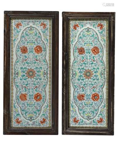 A pair of Chinese doucai 'floral' rectangular plaques