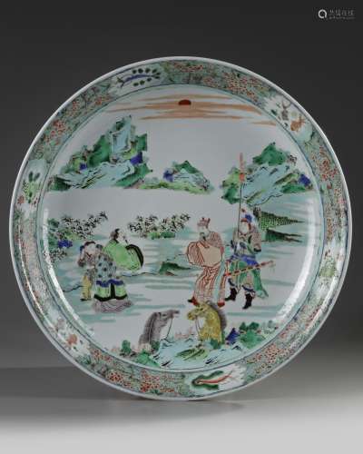 A Chinese famille verte 'figural' charger