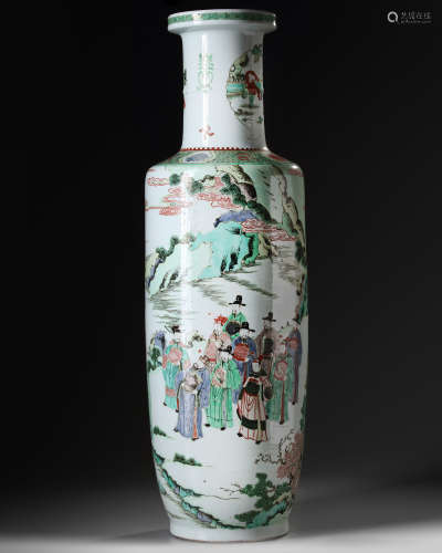 A large Chinese famille verte rouleau vase