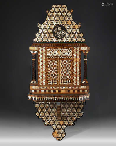 An Ottoman  wooden mother-of-pearl inlaid Turan holder