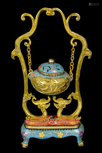 [Chinese] A Cloisonne Hanging Censor with Dual Dragon Rack