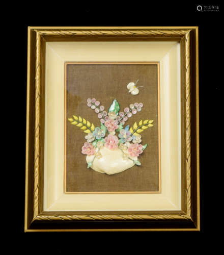 A Shell Collaged Flower Basket in Frame