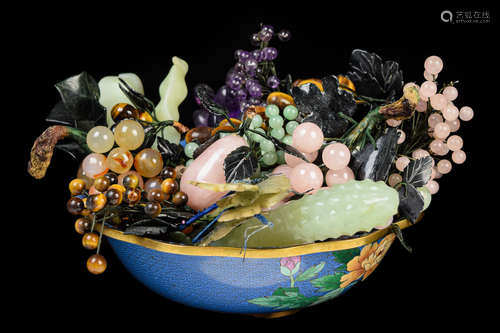 [Chinese] A Cloisonne Bowl of Jade Carved Fruits