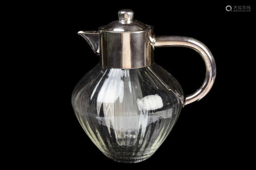 A Vintage Crystal Glass Pitcher with Ice Chamber