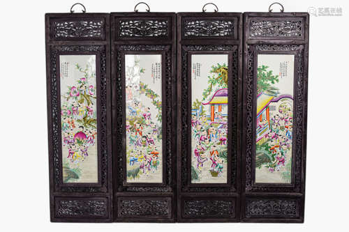 [Chinese] A Set o Four Famille Rose Porcelain Plaques 