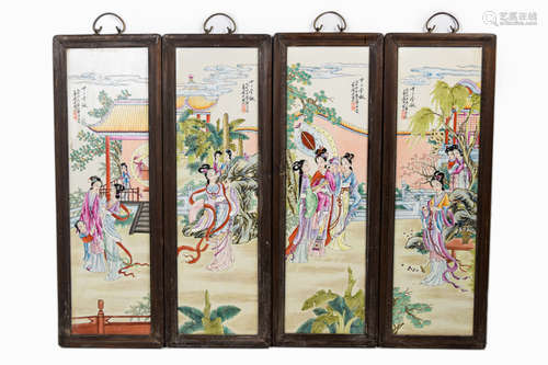 [Chinese] A Set of Four Porcelain Plaques of Twelve Ladies from 