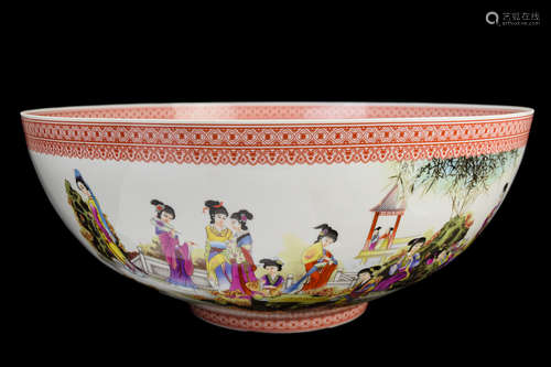 [Chinese] An Extra Large Eggshell Famille Rose Porcelain Bowl with Story Portrait