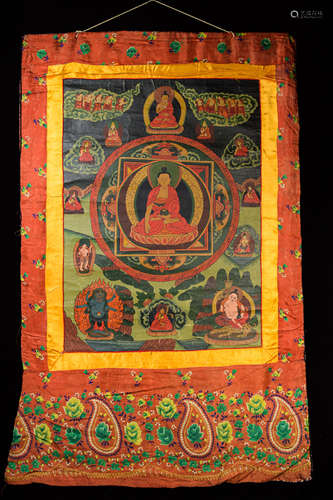 A Tibetan Hand Painted Thangka of Bhaisajyaguru, the Medicine Master