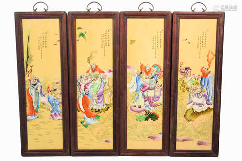 [Chinese] A Set of Four Famille Rose Porcelain Plaque of the Eighteen Arhats