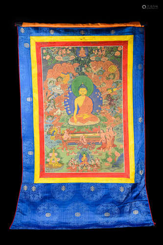 A Tibetan Hand Painted Thangka of  Gautama Buddha