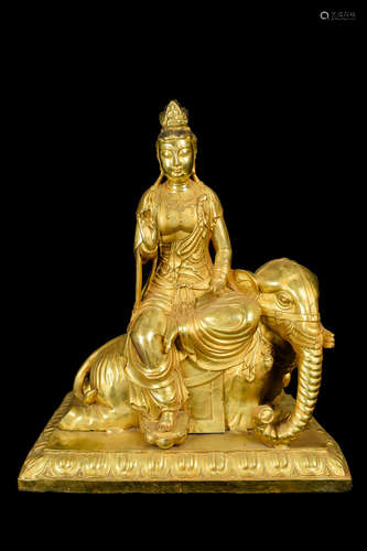 [Chinese] A Gilt Bronze Sculpture of Bodhisattva Samantabhadra Riding Elephant