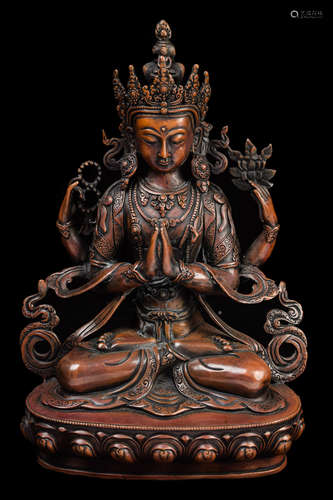 [Chinese] A Bronze Four-Arm Guanyin Statue