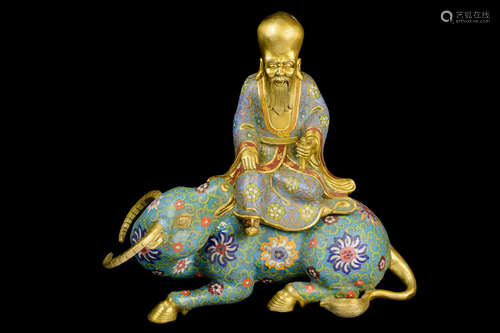 [Chinese] A Cloisonne Statue of the God of Longevity Riding a Buffalo