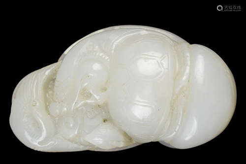 [Chinese] A Hotan (Hetian) White Jade Turtle and Crane Shape Hand Ornament