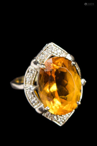 A 935 Silver with Yellow Crystal Ring