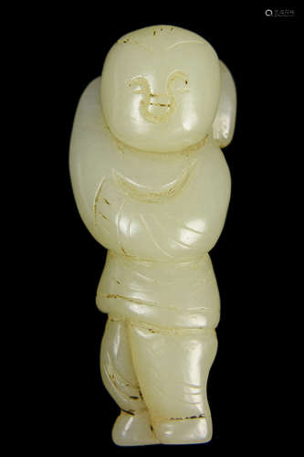 [Chinese] A Han Dynasty Style Old White Jade Carved Boy Hand Ornament