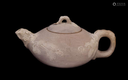 [Chinese] A Hand Carved Guangdong Duan River Mazikeng Stone Pine Branch Teapot