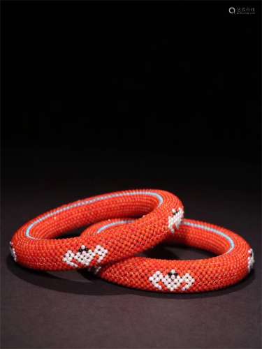 A Pair of Chinese Carved Coral Bracelets