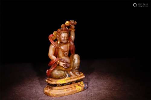 A Chinese Carved Shoushan Figure of Buddha Decoration