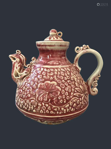 A Chinese Red Glazed Porcelain Tea Pot