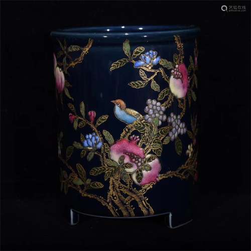 A Chinese Blue Glazed Porcelain Brush Pot