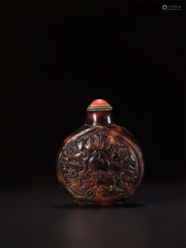 A Chinese Carved Turtle Shell Snuff Bottle