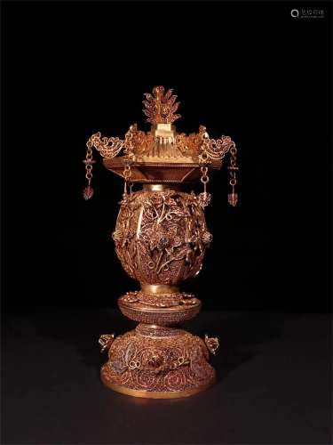 A Chinese Gilt Silver Buddhist Tower