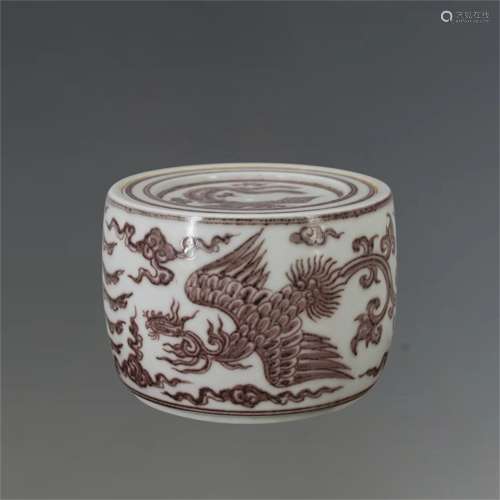 A Chinese Iron-Red Glazed Porcelain Can with Cover