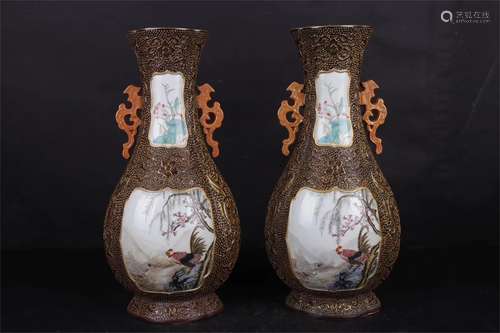 A Pair of Chinese Famille-Rose Porcelain Vases