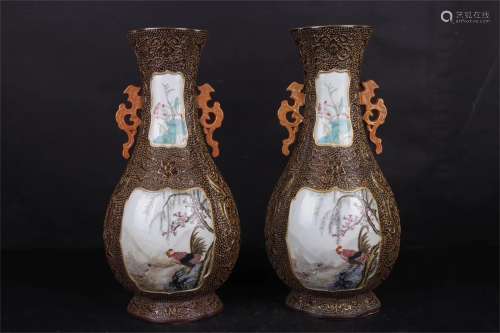 A Pair of Chinese Famille-Rose Porcelain Vases