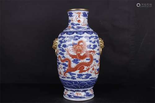 A Chinese Iron-Red Glazed Blue and White Porcelain Vase