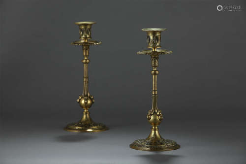 19世纪末 欧洲古董铜烛台 （一对）
