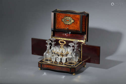 19世纪 法国古董瘿木酒具箱
