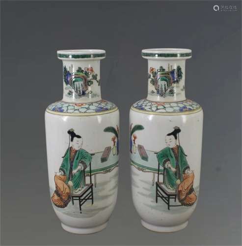 A Pair of Chinese Wu-Cai Glazed Porcelain Vases