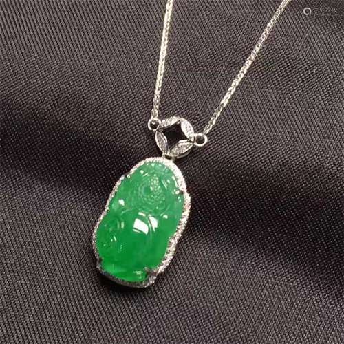 A Chinese Carved Jadeite Pendant Necklace