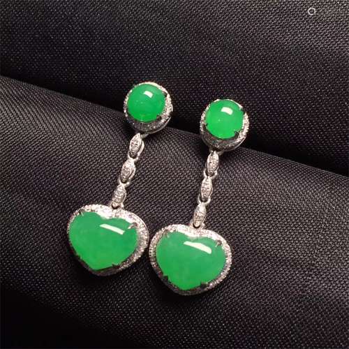 A Pair of Chinese Carved Jadeite Earrings