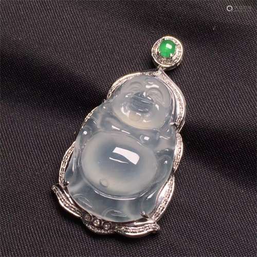 A Chinese Carved Jadeite Buddha Pendant